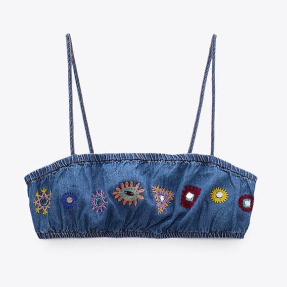 Denim Embroidered Crop Top